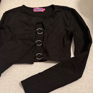 Edikted Black Crop Top with Silver Ring Details